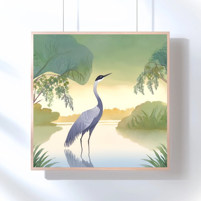 Affiche La grue | Aquarelle Bel oiseau (Créateur téléchargé)