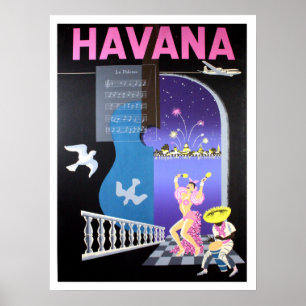 Affiche La Havane, Cuba, nuits de danse, ligne aérienne