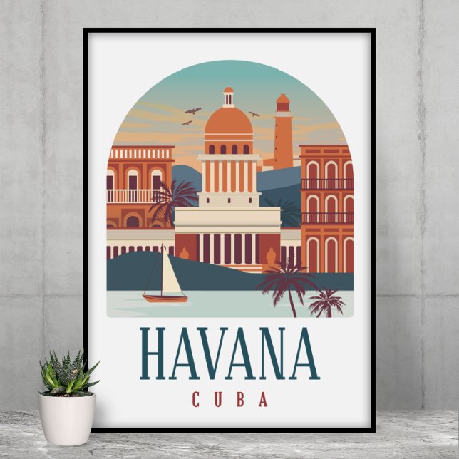 Affiche La Havane Cuba Skyline Vintage (Havana Cuba Vintage  Travel Poster)