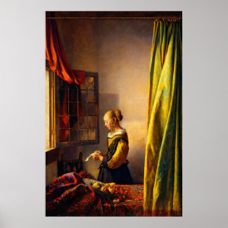 Affiche La jeune fille lisant une lettre à la fenêtre ouve
