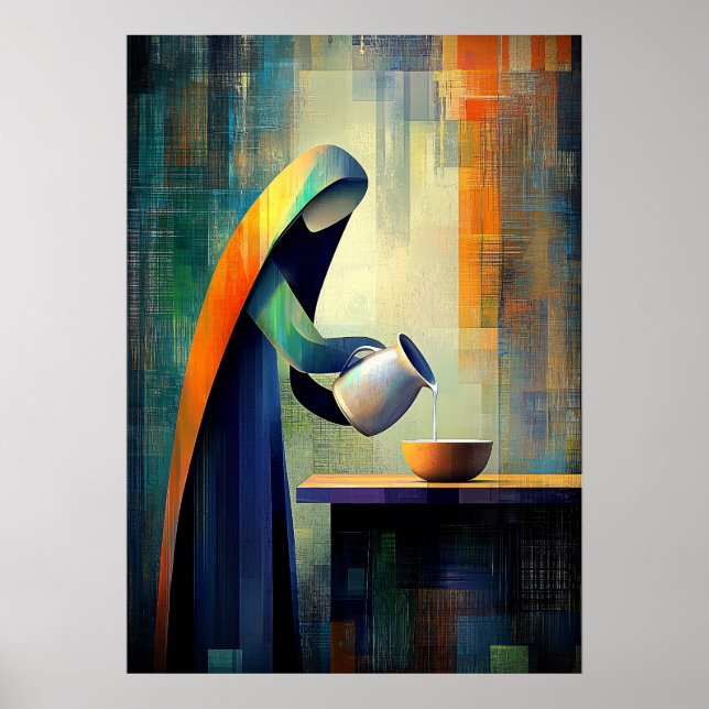 Affiche La Laitière - Cubiste Inspirée de Vermeer (Devant)