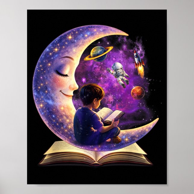 Affiche La lecture est hors de ce monde lecture de la lune (Devant)