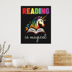 Affiche La lecture est Magique Rainbow Unicorn