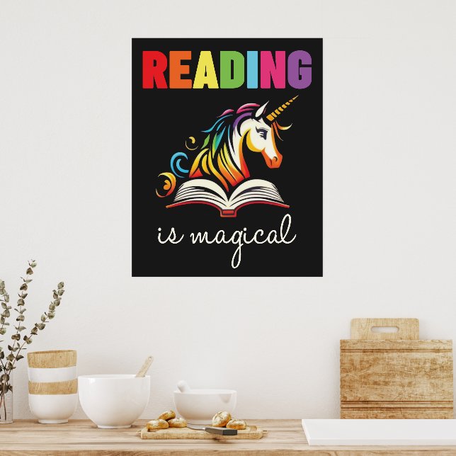 Affiche La lecture est Magique Rainbow Unicorn (Cuisine)