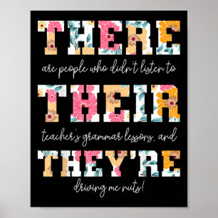 Affiche Là, Leur Theye Anglais Grammar Enseignant Drôle Q