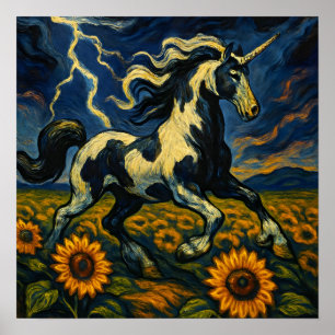 Affiche La licorne de pinto dans une tempête