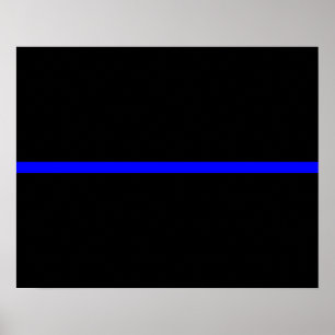 Affiche La Ligne Bleue Mince Symbolique sur Noir Solide