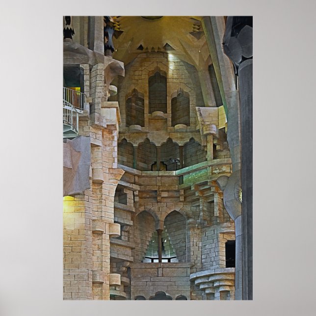 Affiche La lumière douce de l'intérieur de la Sagrada Fami (Devant)