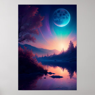 Affiche La Lune Extraordinaire et la Rivière Pacifique