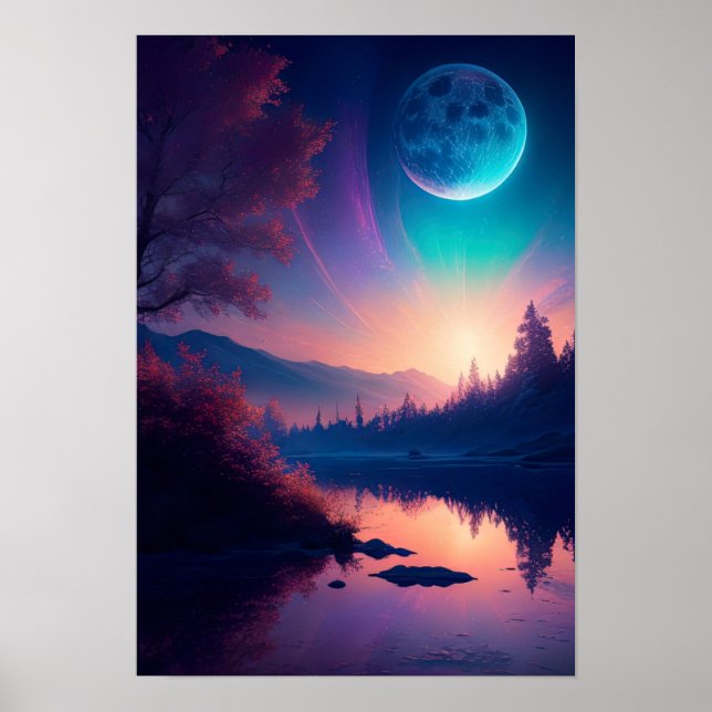 Affiche La Lune Extraordinaire et la Rivière Pacifique (Devant)