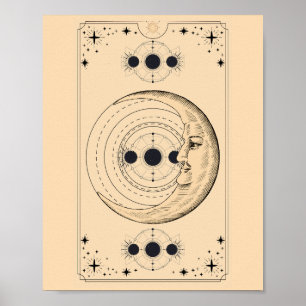 Affiche La lune passe les anciens nuages de carte tarot en