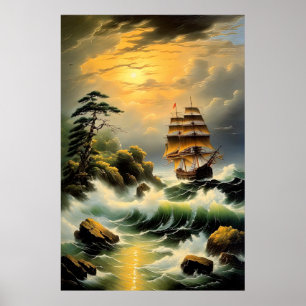 Affiche La lutte du navire à travers les mers agitées