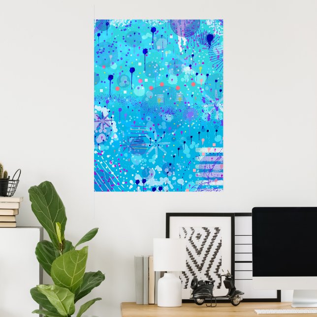 Affiche La machine à bulles : Art abstrait bleu (Bureau à domicile)