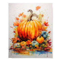 La magie d'automne : Citrouilles en aquarelle vive
