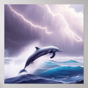 Affiche La magie des dauphins dans une mer orageuse : une
