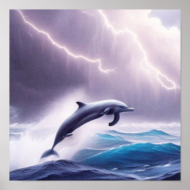 Affiche La magie des dauphins dans une mer orageuse : une  (Devant)