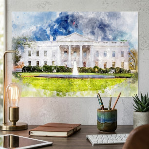 Affiche La Maison Blanche à Washington DC Aquarelle