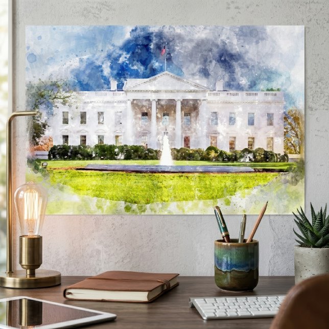 Affiche La Maison Blanche à Washington DC Aquarelle (The White House in Washington DC Watercolor. Poster)