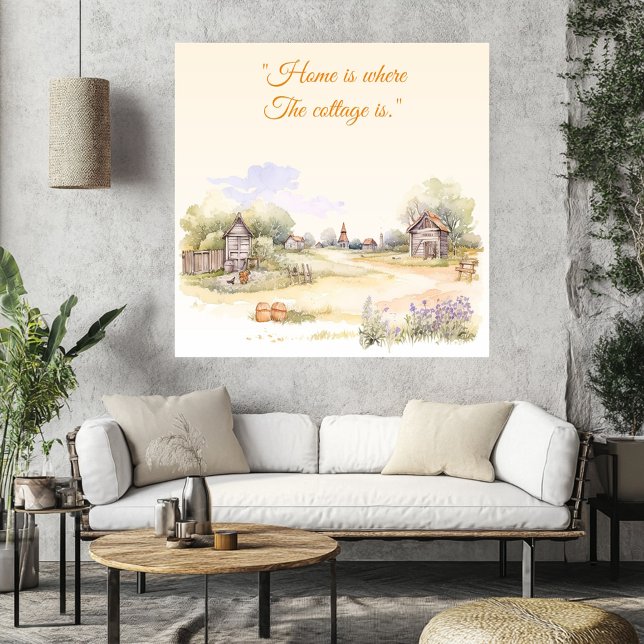 Affiche "La maison est là où se trouve le chalet" Fleur sa ("Home is where The Cottage Is" Rustic Wildflowers Poster)
