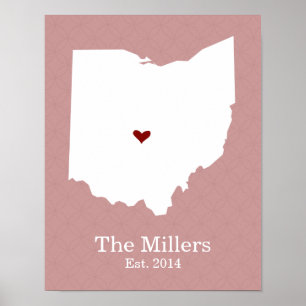Affiche La maison est là où se trouve votre coeur - Ohio