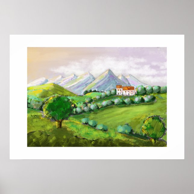 Affiche La maison sur les collines, nature verte (Devant)