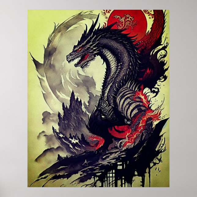 Affiche La Majesté du Dragon : Dessin d'encre captivant (Devant)
