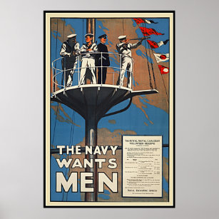 Affiche La Marine canadienne veut des hommes Vintage 2ÈME