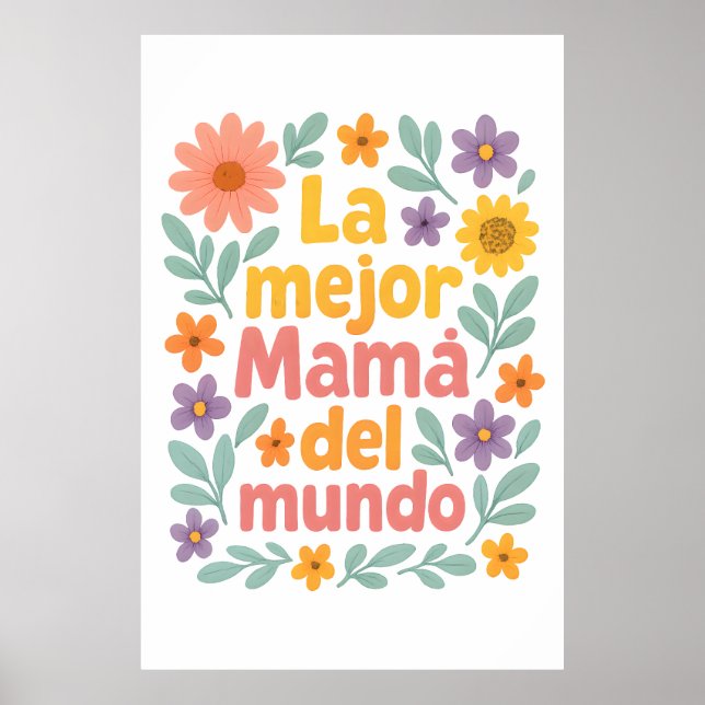 Affiche La Mejor Mamá Del Mundo Art Floral Imprimer (Devant)