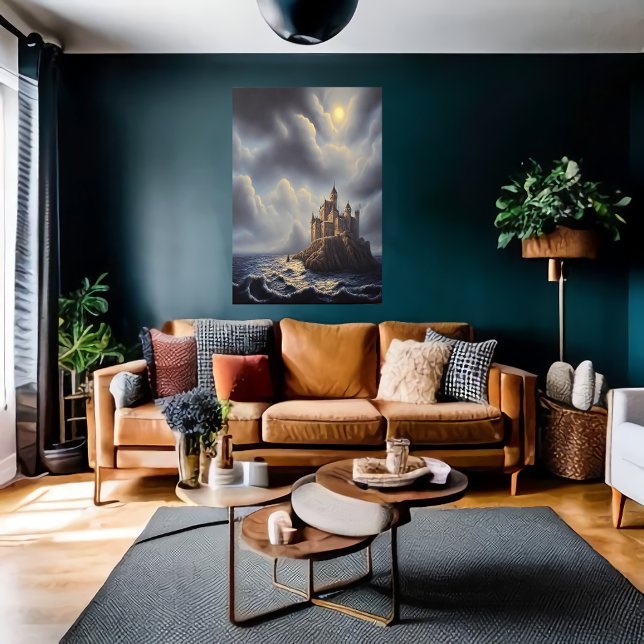 Affiche La mer un rocher et un château | Art AI (Créateur téléchargé)