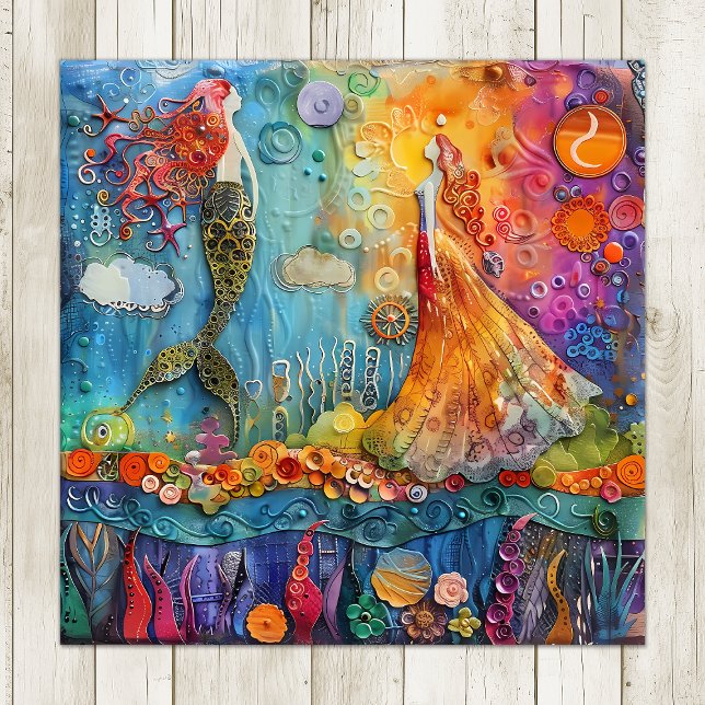 AFFICHE LA MERMAIN ET LA PRINCESSE COLORÉE (THE MERMAID AND THE PRINCESS COLORFUL POSTER)