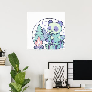 Affiche La mignonne Pastel Panda par le feu de camp avec d