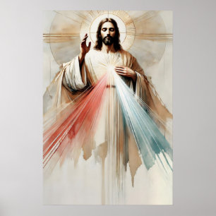 Affiche La Miséricorde Divine de Jésus Aquarelle Art Sacré