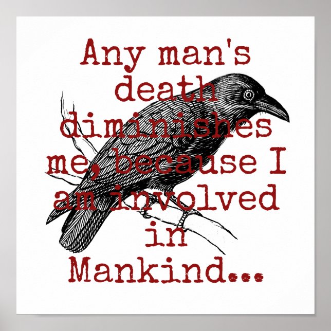 Affiche La mort de n'importe quel homme me réduit - Citati (Devant)