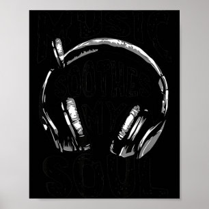 Affiche La musique apaise l'âme Vintage Casque Audio Amate
