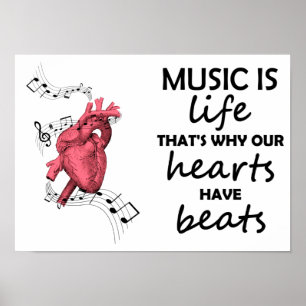 Affiche La musique, c'est la vie, l'impression de coeur, l