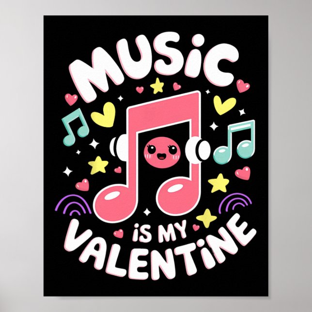 Affiche La musique est ma Saint-Valentin Kawaii Note de mu (Devant)