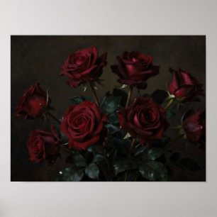 Affiche La Nocturne Cramoisie : Une Étude des Roses Rouge