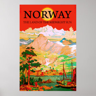 Affiche La Norvège, la terre du soleil de minuit, voyage