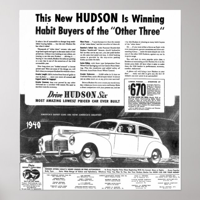 Affiche La nouvelle automobile Hudson de 1940 (Devant)