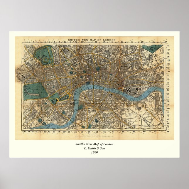 Affiche La nouvelle carte de Londres de Smith 1860 (Devant)