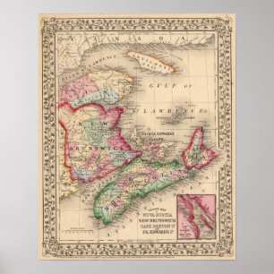 Affiche La Nouvelle-Écosse, Nouveau Brunswick, carte par
