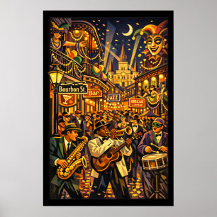 Affiche La Nouvelle-Orléans au Mardi Gras de style Art Déc
