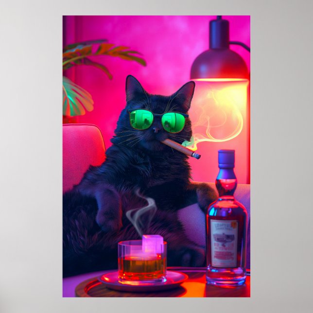 Affiche La nuit de Don Gatto | Fancy Chat Boire Whiskey (Devant)