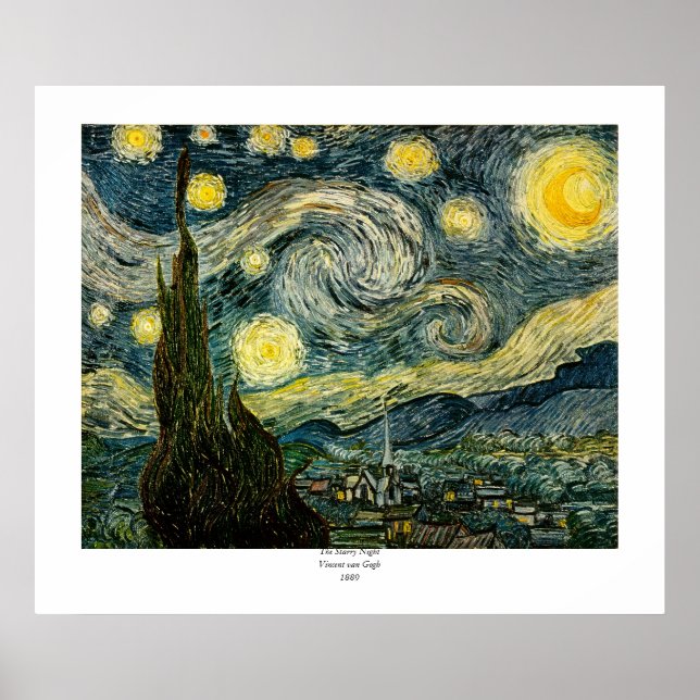 Affiche La nuit étoilée de Vincent van Gogh (1889) (Devant)