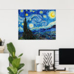 Affiche La nuit étoilée | Van Gogh |<br><div class="desc">The Starry Night est une toile peinte à l'huile par le peintre néo-impressionniste néerlandais Vincent van Gogh. Peint en juin 1889,  il dépeint la vue depuis la fenêtre est de sa chambre d'asile à Saint-Rémy-de-Provence,  juste avant le lever du soleil,  avec l'ajout d'un village imaginaire.</div>