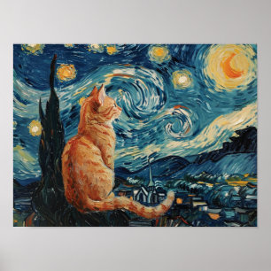 Affiche La nuit étoilée Vincent van Gogh avec chat