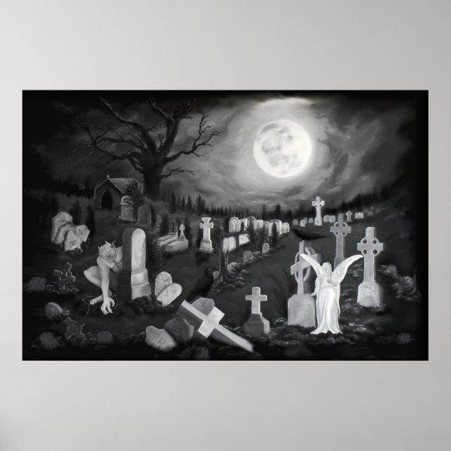 Affiche La nuit sur le cimetière - Angel avec Diable (Devant)