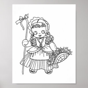 Affiche La page de coloriage de la mère l'oie Little Bo Pe