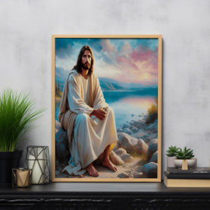 Affiche La Paix Divine Jésus Au Bord Des Eaux Du Coucher D
