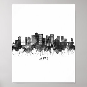 Affiche La Paz Bolivia Skyline BW
